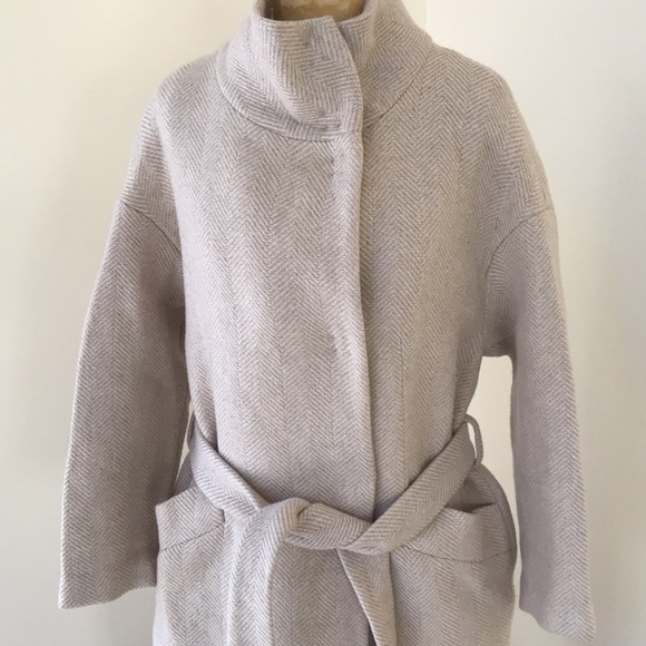 NWT! Zara medium textured wool blend high collar jacket with waist belt. - Picture 6 of 13